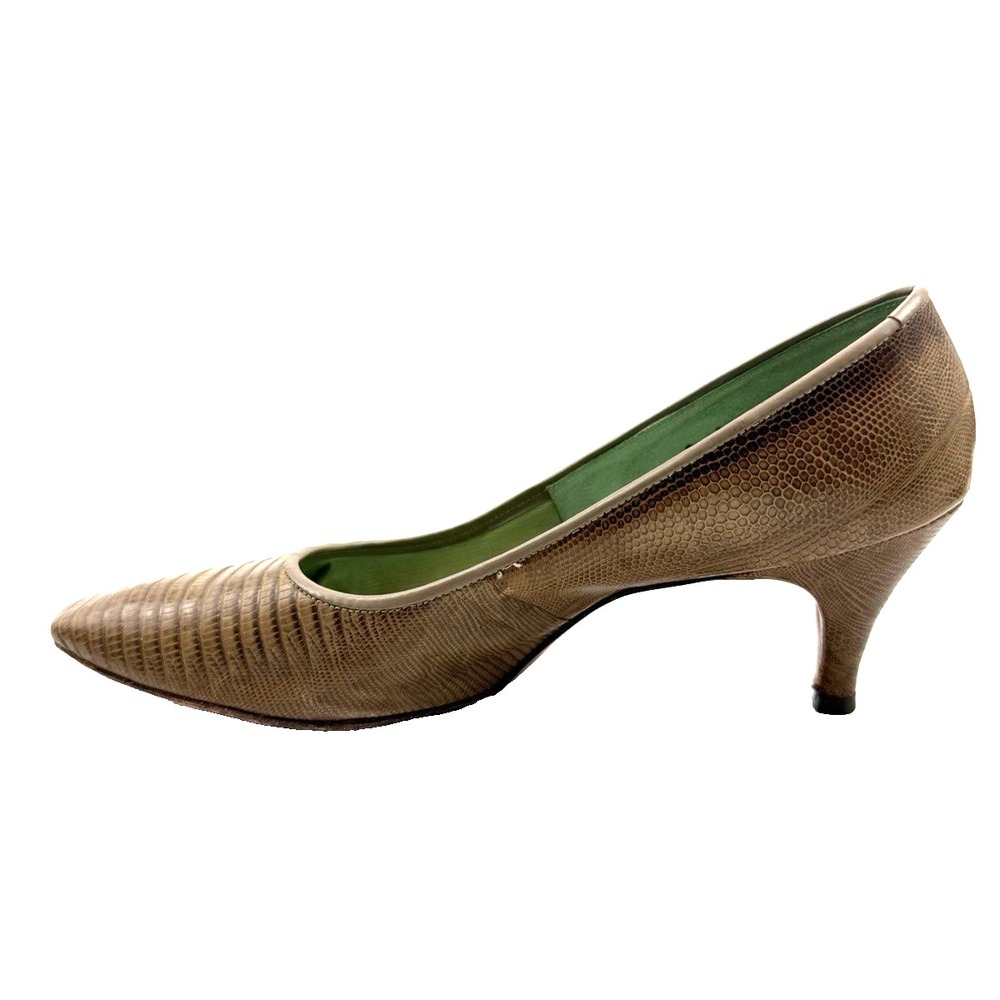 Tan Lizard Skin Pumps Size 8 AA by J Norman Ltd. Vintage 1950's 2 1/2" Heel - Picture 12 of 16